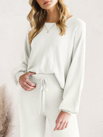 Long Sleeve Lounge Top and Drawstring Pants Set Easy Apparels