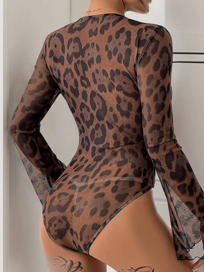 Trendsi Perfee Leopard V-Neck Lace Bodysuit
