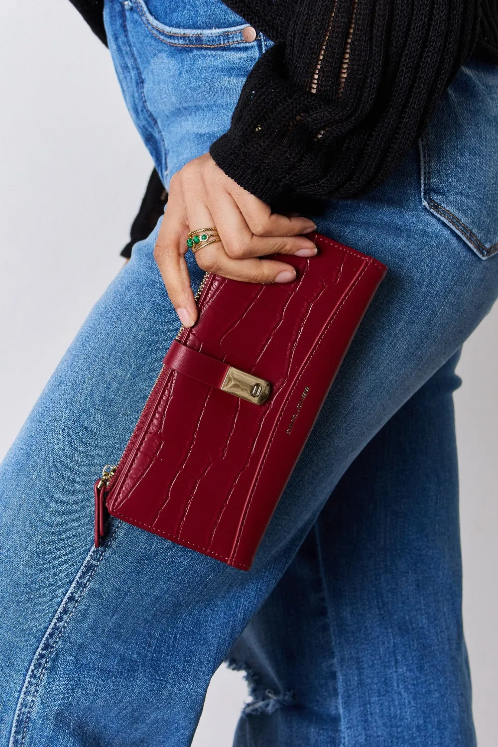 David Jones Texture PU Leather Wallet RED One Size Easy Apparels