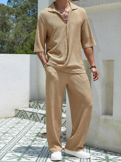 Men's Plus Size Half Sleeve Top and Pants Set Khaki Easy Apparels