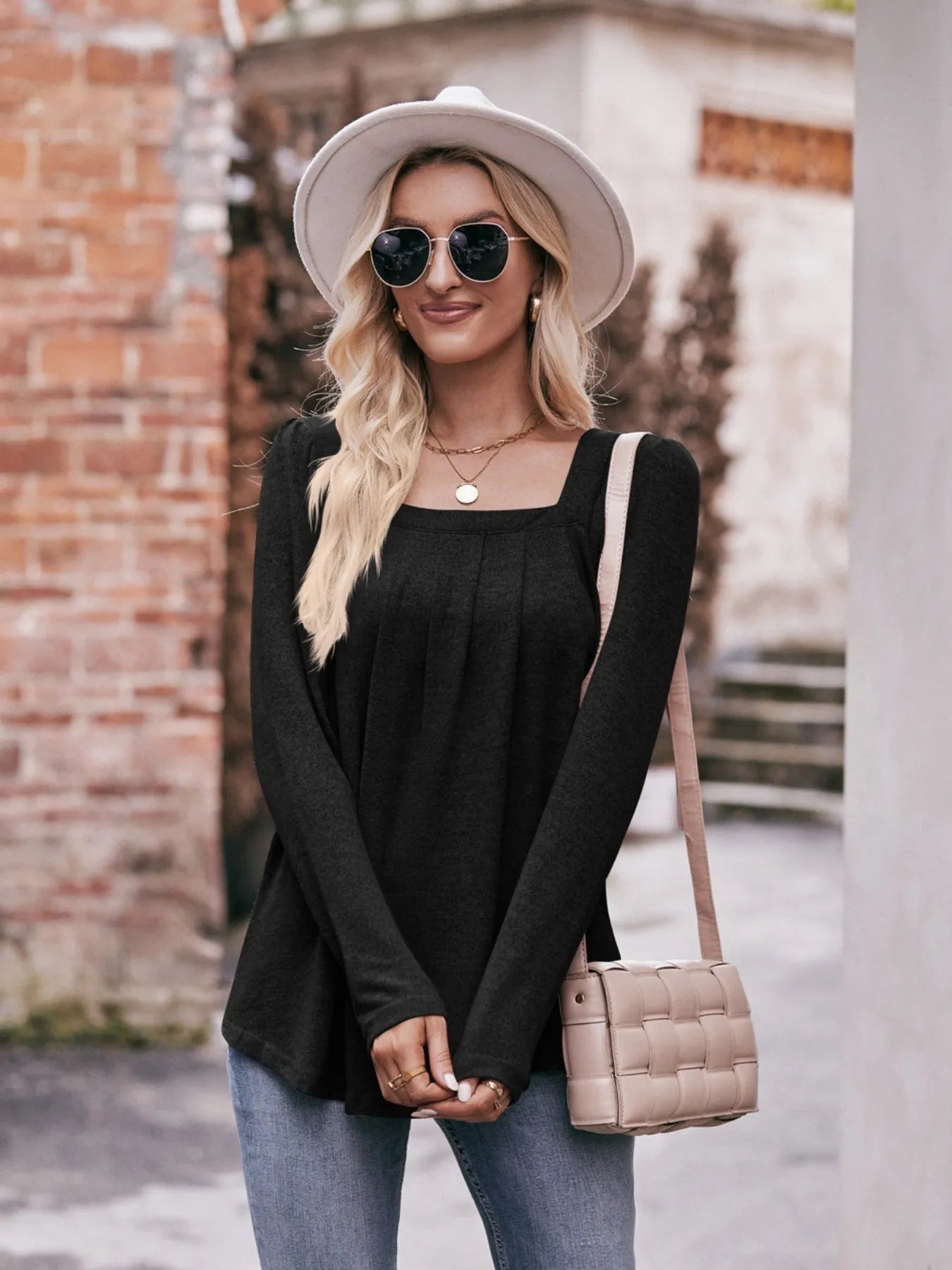 Trendsi Square Neck Long Sleeve T-Shirt