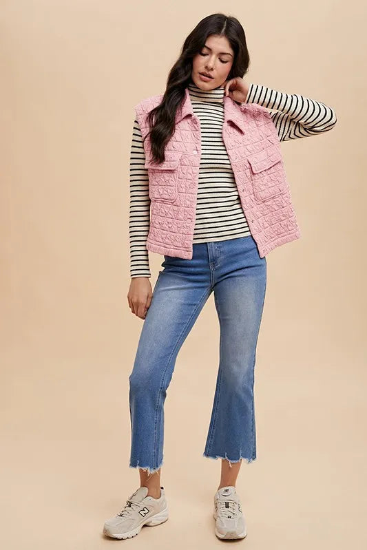 Annie Wear Texture Quilted Snap Down Vest Coat Easy Apparels