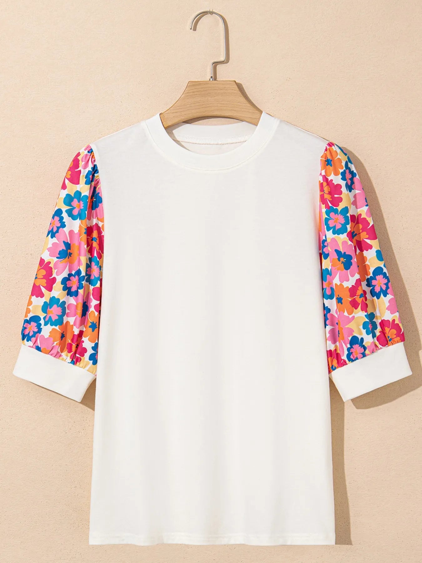 Trendsi Floral Puff Sleeve Round Neck T-Shirt
