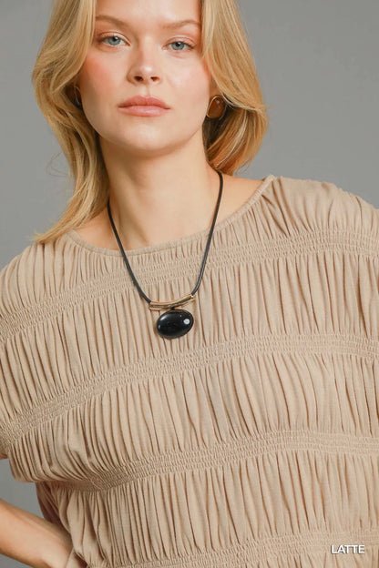 Trendsi Umgee Short Sleeve Knit Smocked Top