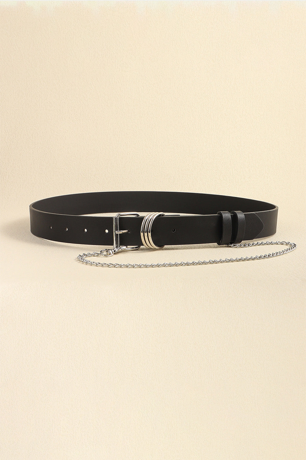 PU Leather Alloy Chain Belt Black One Size Easy Apparels