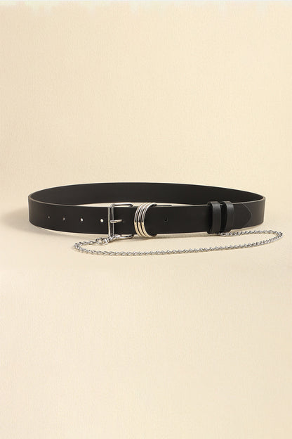 PU Leather Alloy Chain Belt Black One Size Easy Apparels