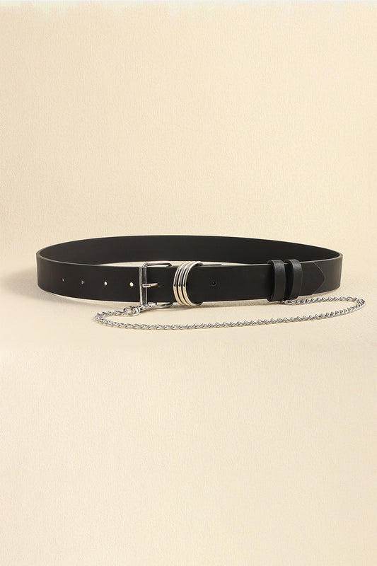 PU Leather Alloy Chain Belt Black One Size Easy Apparels