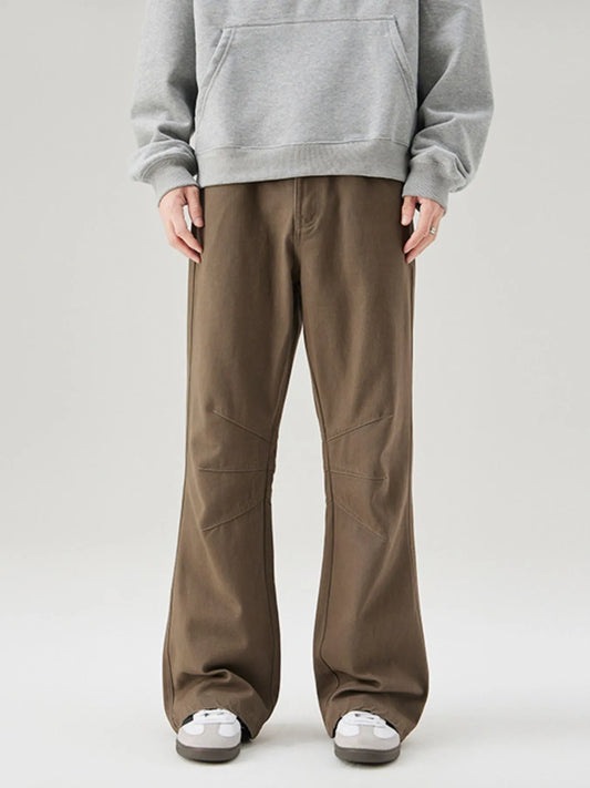 Men's High Waist Ruched Bootcut Baggy Pants Brown Easy Apparels
