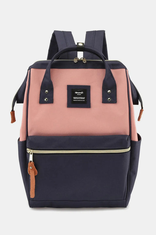 Himawari Waterproof Canvas Backpack Bag with Side Pockets A-Navy Pink One Size Easy Apparels