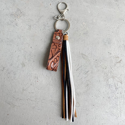 Genuine Leather Tassel Keychain Brown One Size Easy Apparels