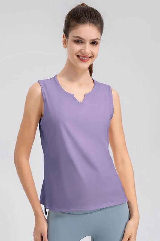 Notched Wide Strap Active Tank Lavender Easy Apparels