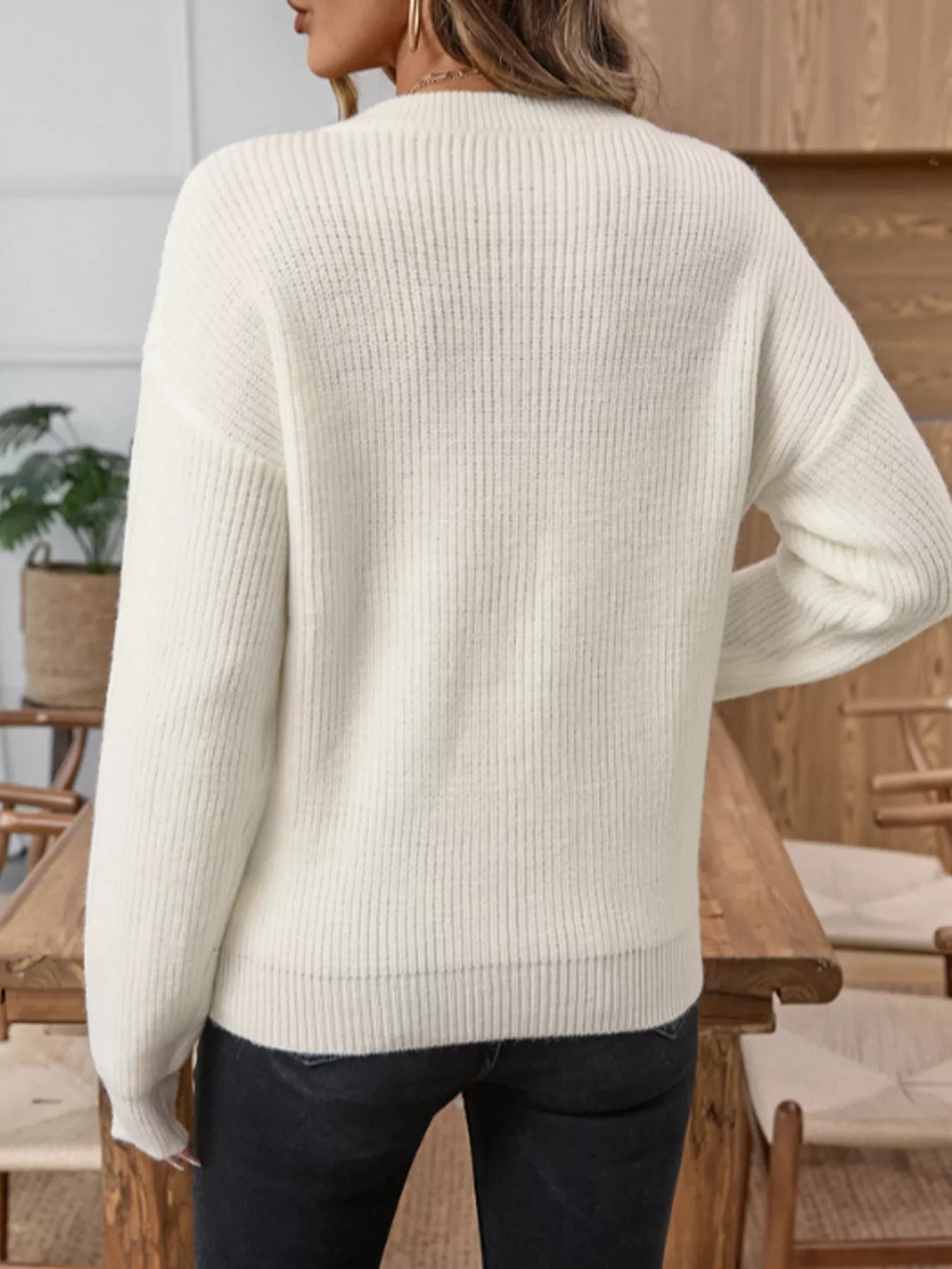 Button Detail Long Sleeve Sweater Easy Apparels