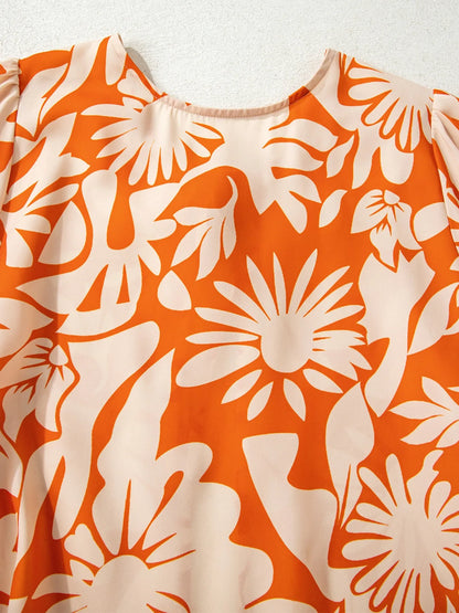 Trendsi Printed Tie Back Balloon Sleeve Blouse