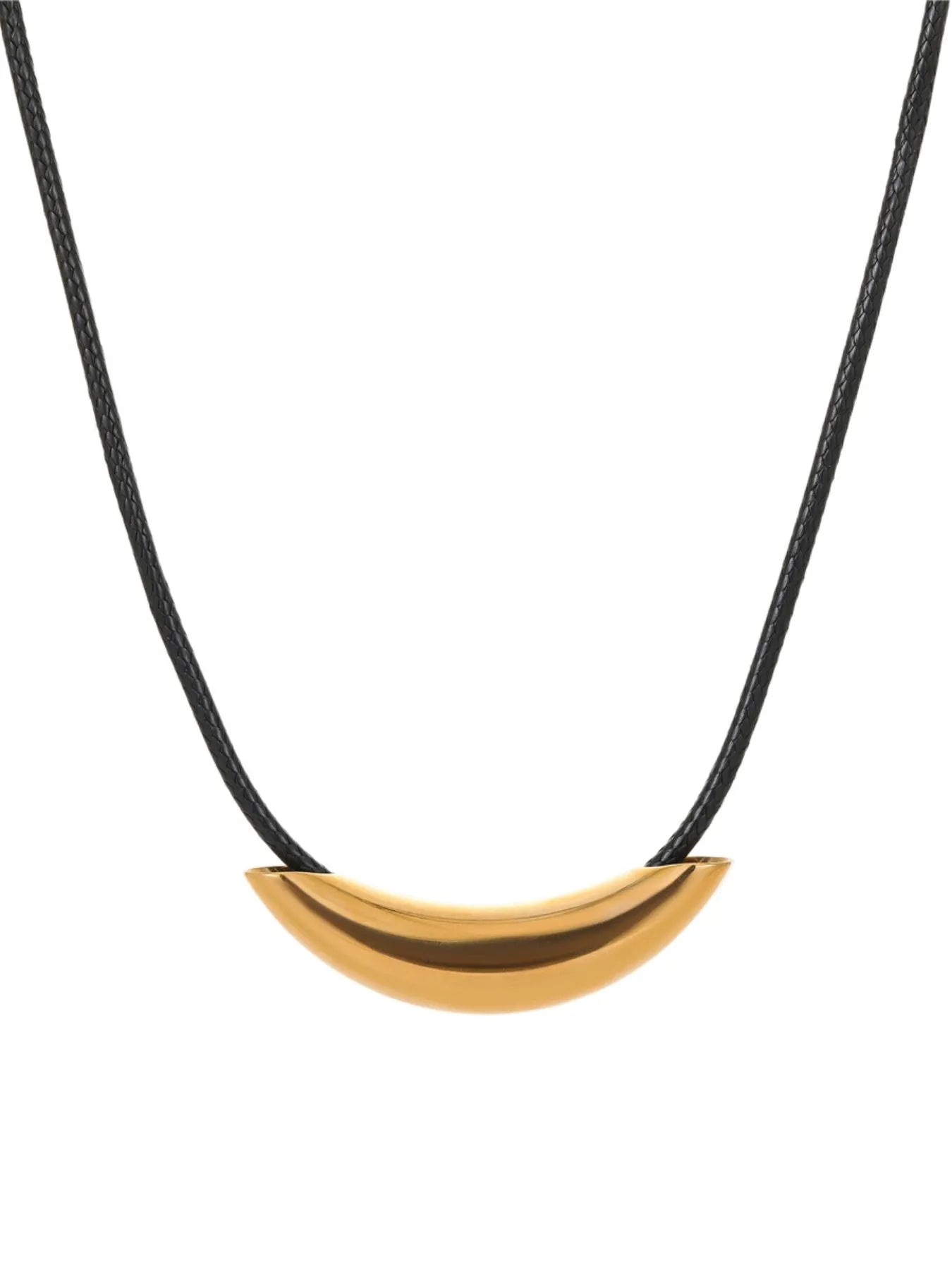 Stainless Steel Curved Bar Necklace with Leather Rope Easy Apparels