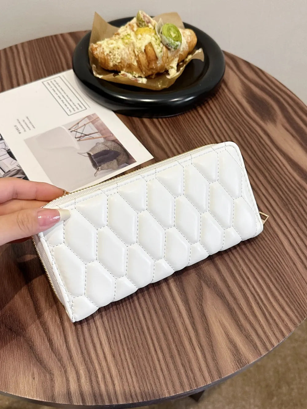 PU Leather Solid Color Wallet White Hexagon One Size Easy Apparels