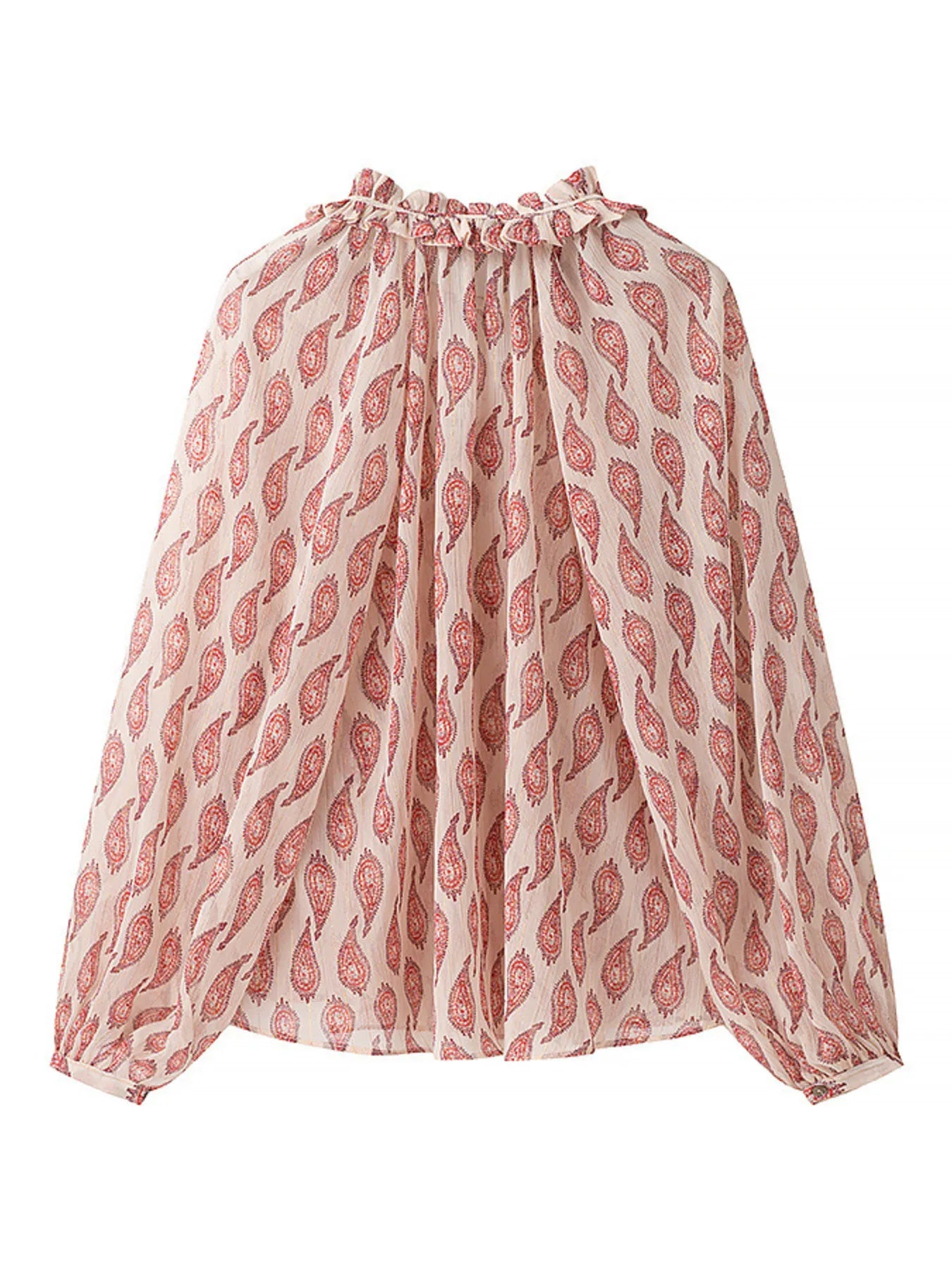 Trendsi Paisley Print Frill Tie Neck Long Sleeve Blouse