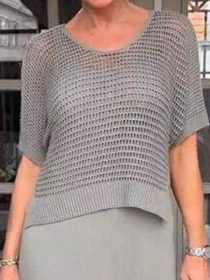 Full Size Openwork Knit Cover Up and Dress Set Plus Size Easy Apparels