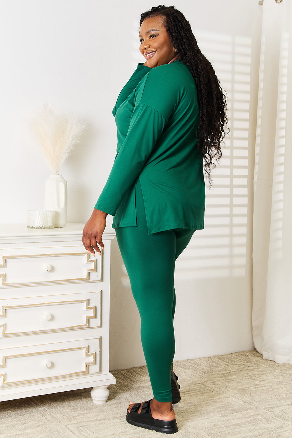 Zenana Lazy Days Full Size Long Sleeve Top and Leggings Set Easy Apparels