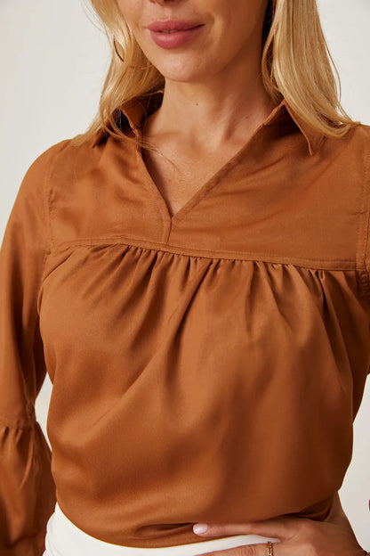 Trendsi Balloon Sleeve Collared Neck Blouse