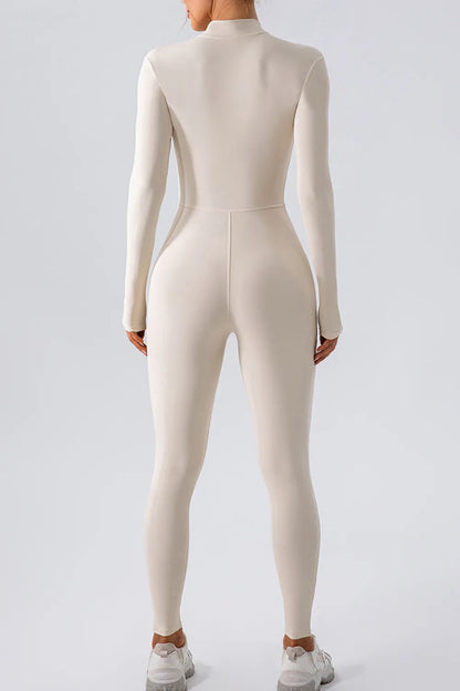 Half Zip Mock Neck Active Jumpsuit Easy Apparels