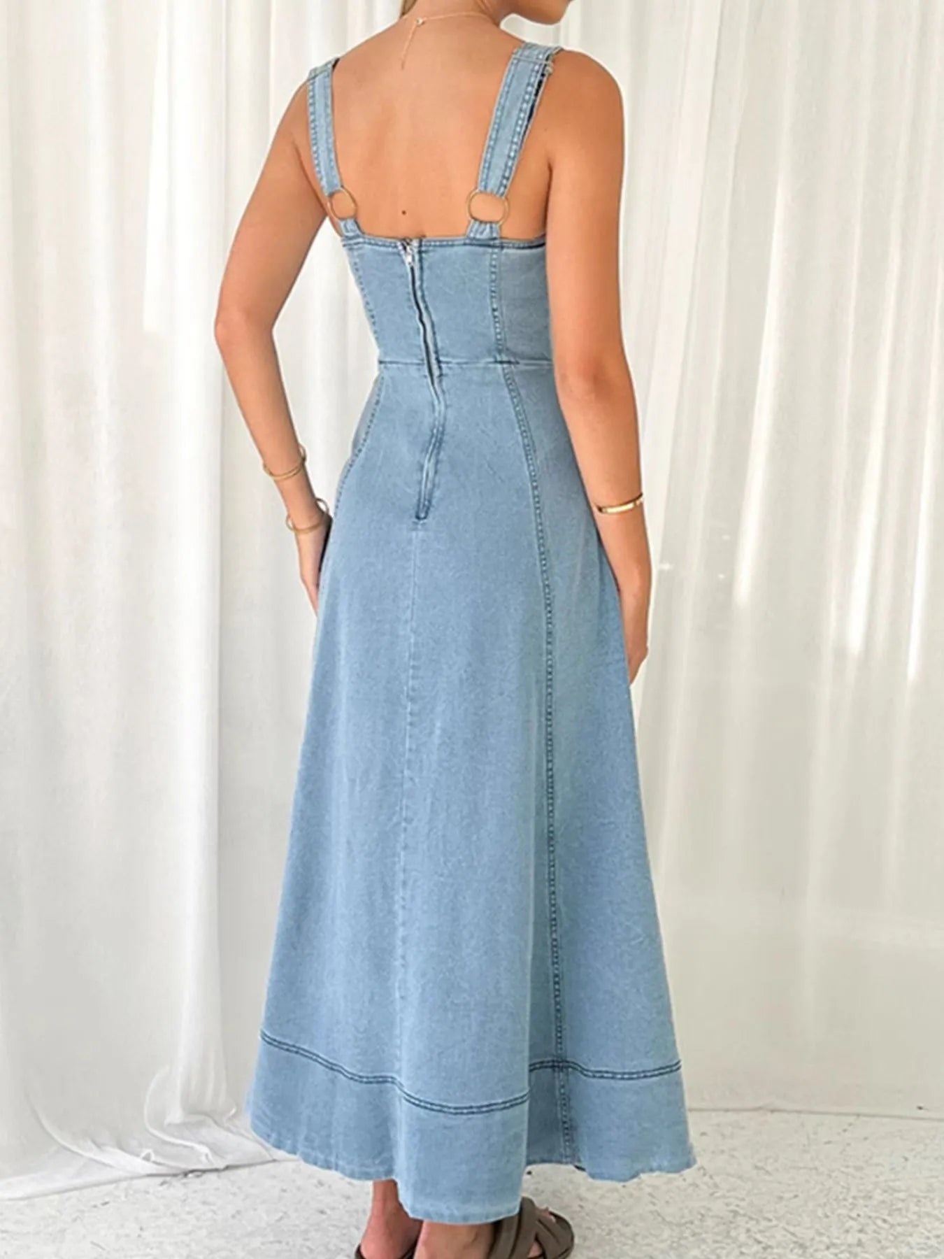 Wide Strap Sweetheart Neck Denim Dress Easy Apparels