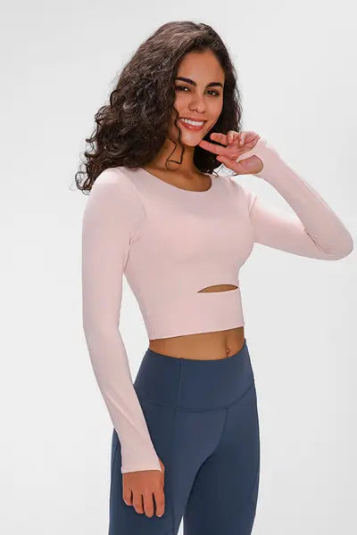 Millennia Long Sleeve Cropped Top With Sports Strap Pink Easy Apparels