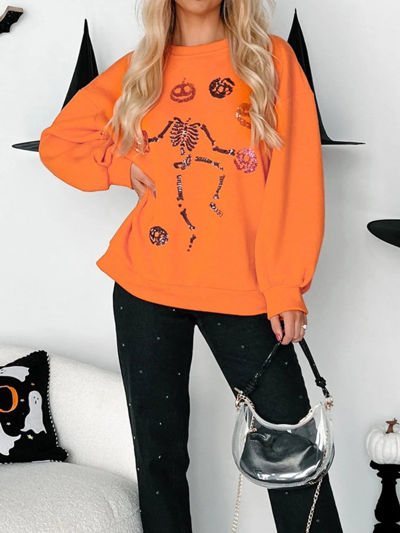 Trendsi Halloween Skeleton Pumpkin Sweatshirt