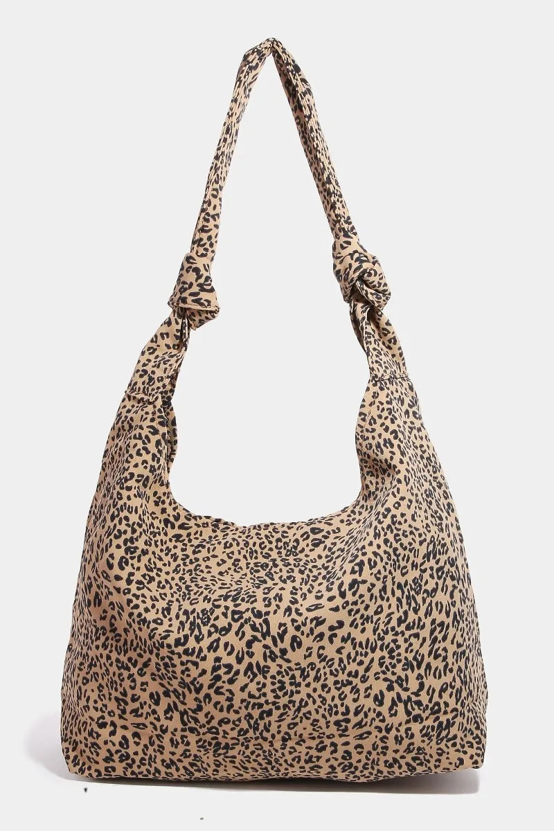 Fame Leopard Knotted Strap Shoulder Bag Camel One Size Easy Apparels