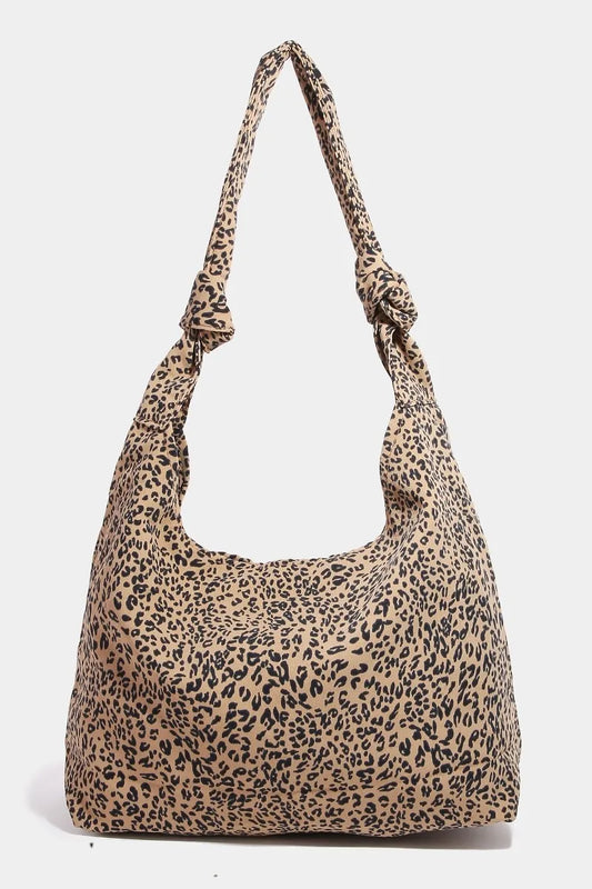 Fame Leopard Knotted Strap Shoulder Bag Camel One Size Easy Apparels