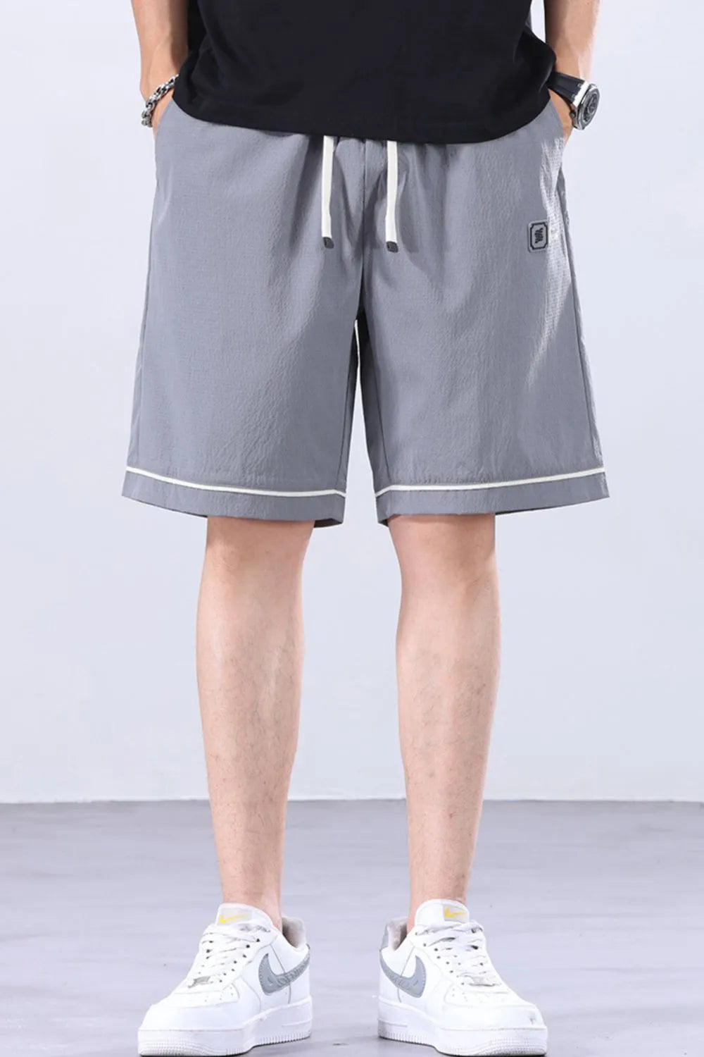 Men's Plus Size Relaxed Fit Drawstring Shorts with Contrast Trim Grey Easy Apparels