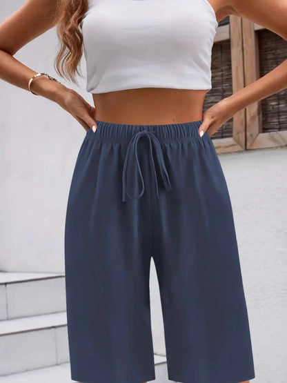 Casual Drawstring Wide Leg Shorts Easy Apparels