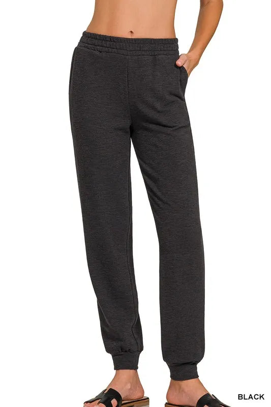 Zenana Cotton Slub Jogger Pants BLACK Easy Apparels