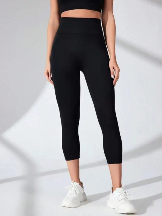 High Waist Cropped Active Leggings Black Easy Apparels