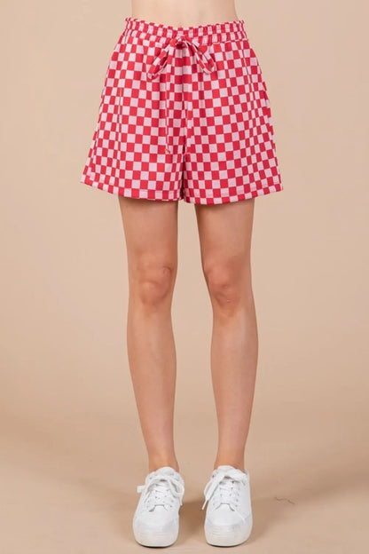 Ces Femme Checkered Round Neck Top and Shorts Set Easy Apparels