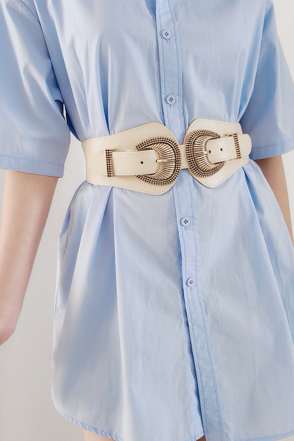 Shell Double Buckle Elastic Wide Belt Cream One Size Easy Apparels