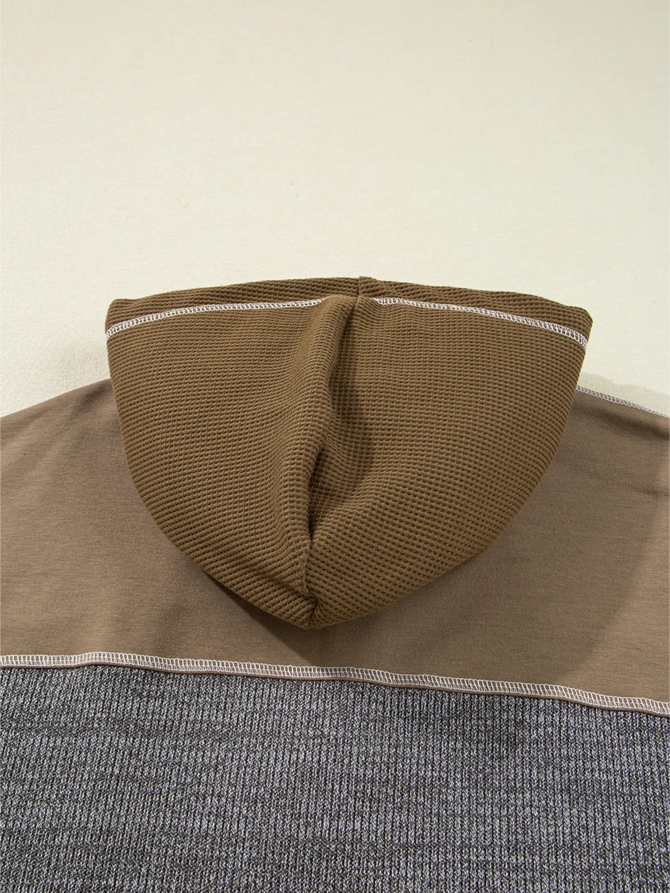 Trendsi Mixed Texture Patchwork Exposed Seam Half Button Hoodie