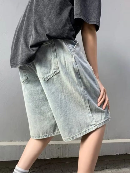 Men's Full Size Drawstring Denim Shorts with Pockets Plus Size Easy Apparels