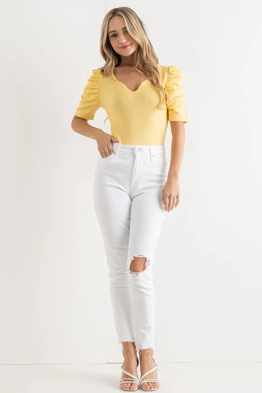 Trendsi And The Why Shirring Puff Sleeve Bodysuit