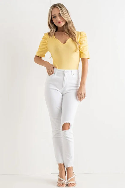 Trendsi And The Why Shirring Puff Sleeve Bodysuit