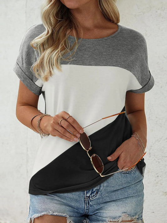 Trendsi Color Block Casual T-Shirt Gray