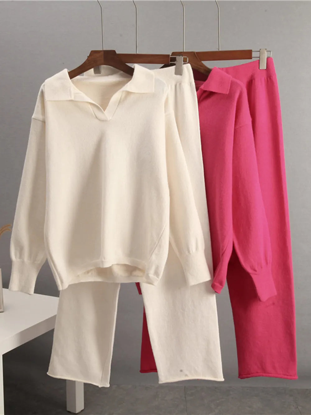 Johnny Collar Long Sleeve Top and Pants Sweater Set Easy Apparels