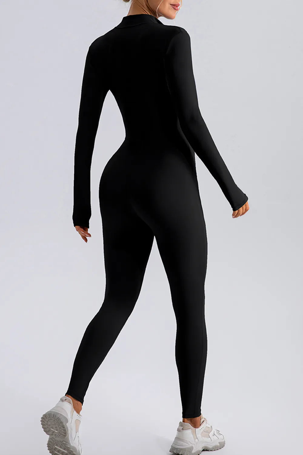 Half Zip Mock Neck Active Jumpsuit Easy Apparels