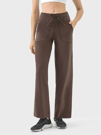 Millennia Drawstring Active Pants with Pockets Mocha Easy Apparels