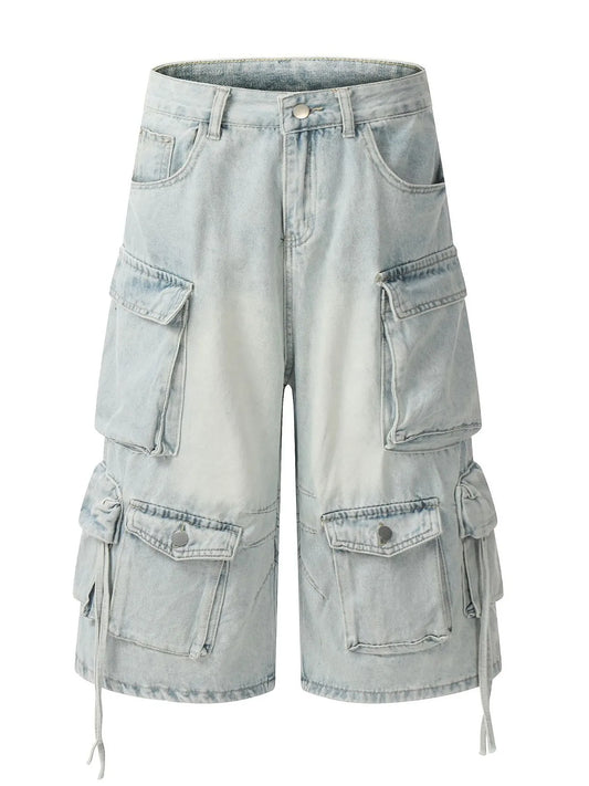 Men's Wide Leg Cargo Denim Shorts Blue Easy Apparels