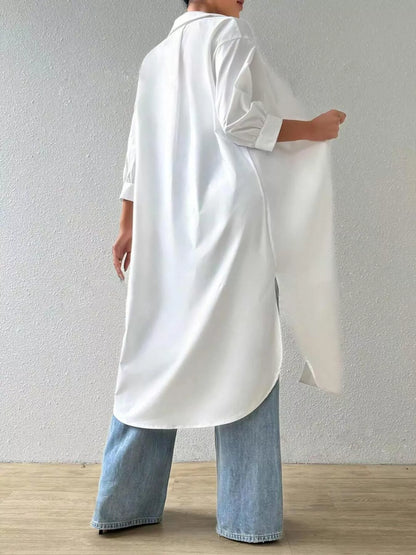 Trendsi Button-Up Long Sleeve Longline Shirt