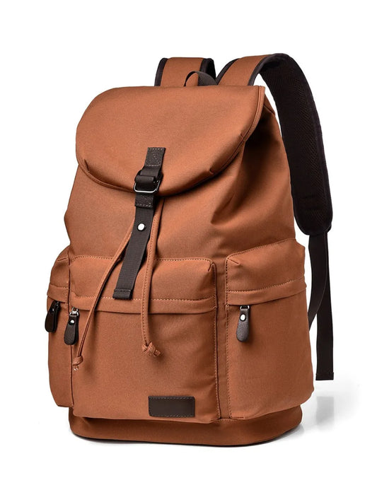 Multi Pockets Adjustable Strap Canvas Backpack Bag Ochre One Size Easy Apparels