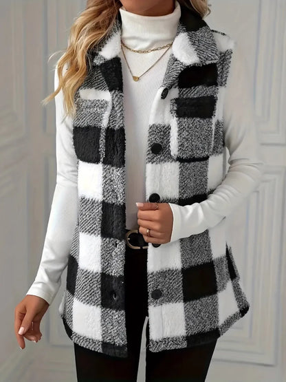 Plaid Button Up Vest Coat Easy Apparels