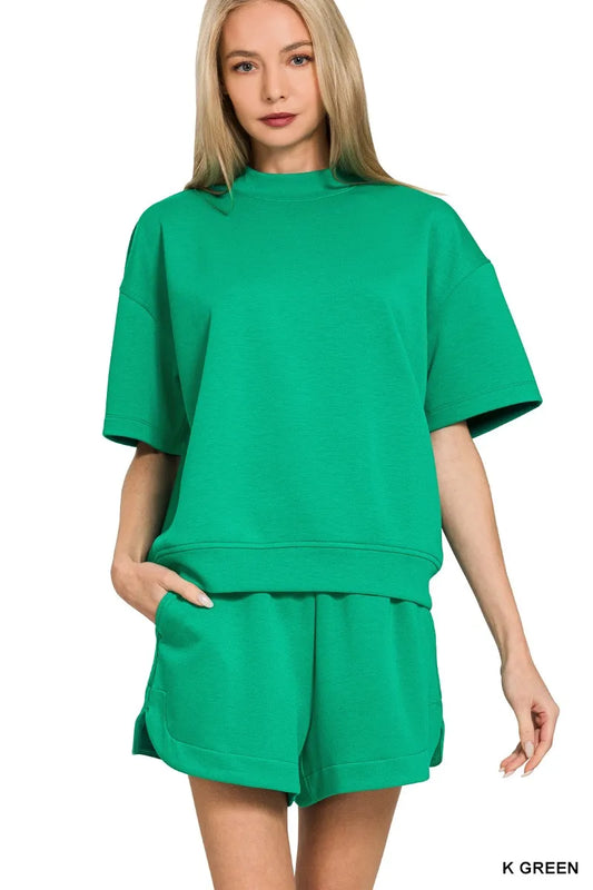 Zenana Scuba Short Sleeve T-Shirt and Shorts Set K GREEN Easy Apparels