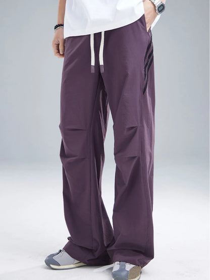 Men's Drawstring Ruched Pants with Side Stripes Purple Easy Apparels