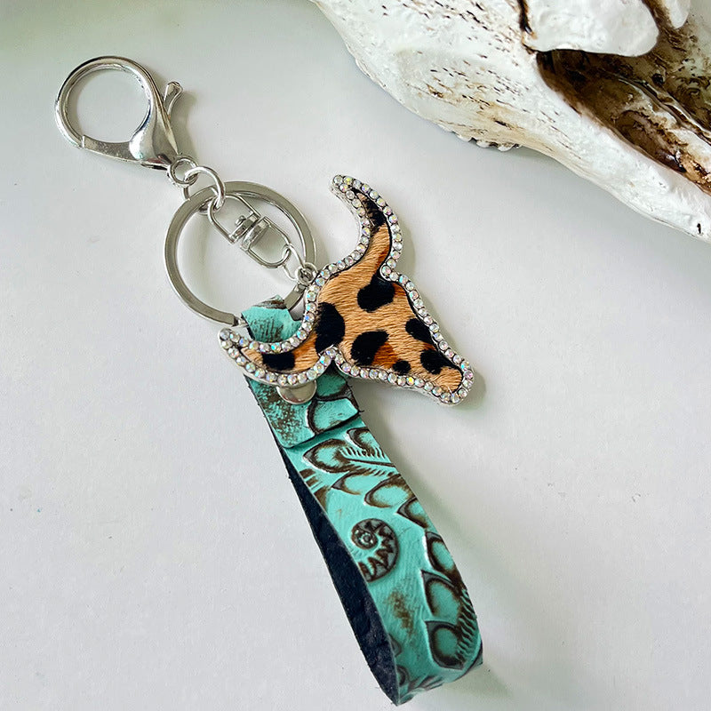 Rhinestone Bull Keychain Style D One Size Easy Apparels
